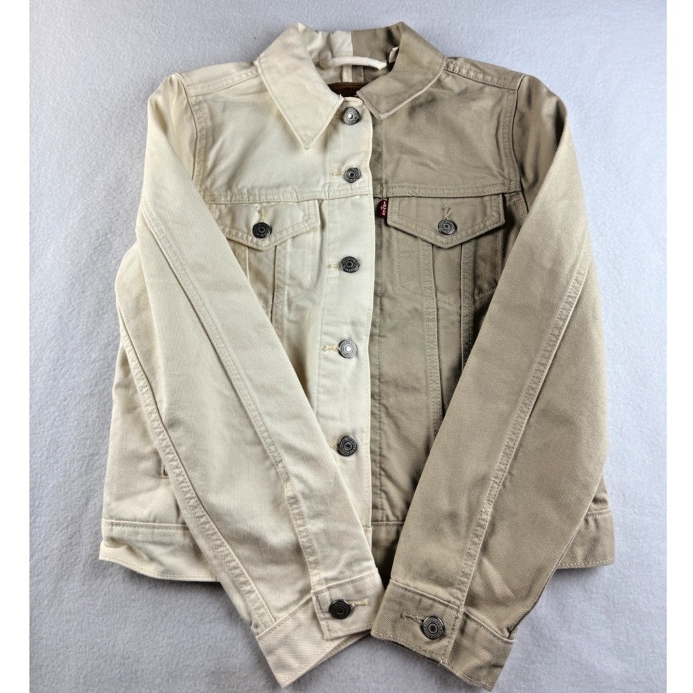 Levi's Women's Small Color Block Trucker Jean Jacket Beige Unique Style Boho